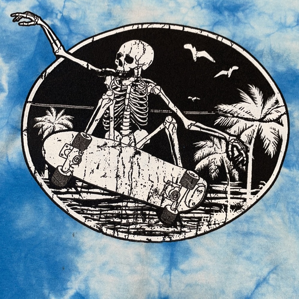 Social Culture blue tie dye skeleton skateboard tee size XL - Picture 4 of 4